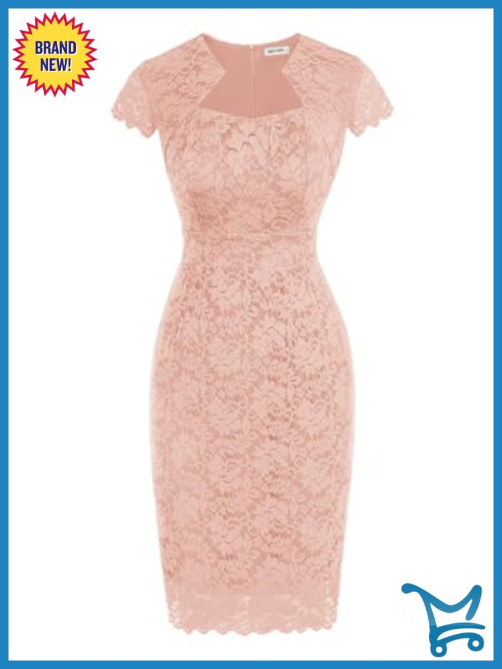 Lace Cocktail Dress Cap Sleeve Square Neck Knee Length Bodycon
